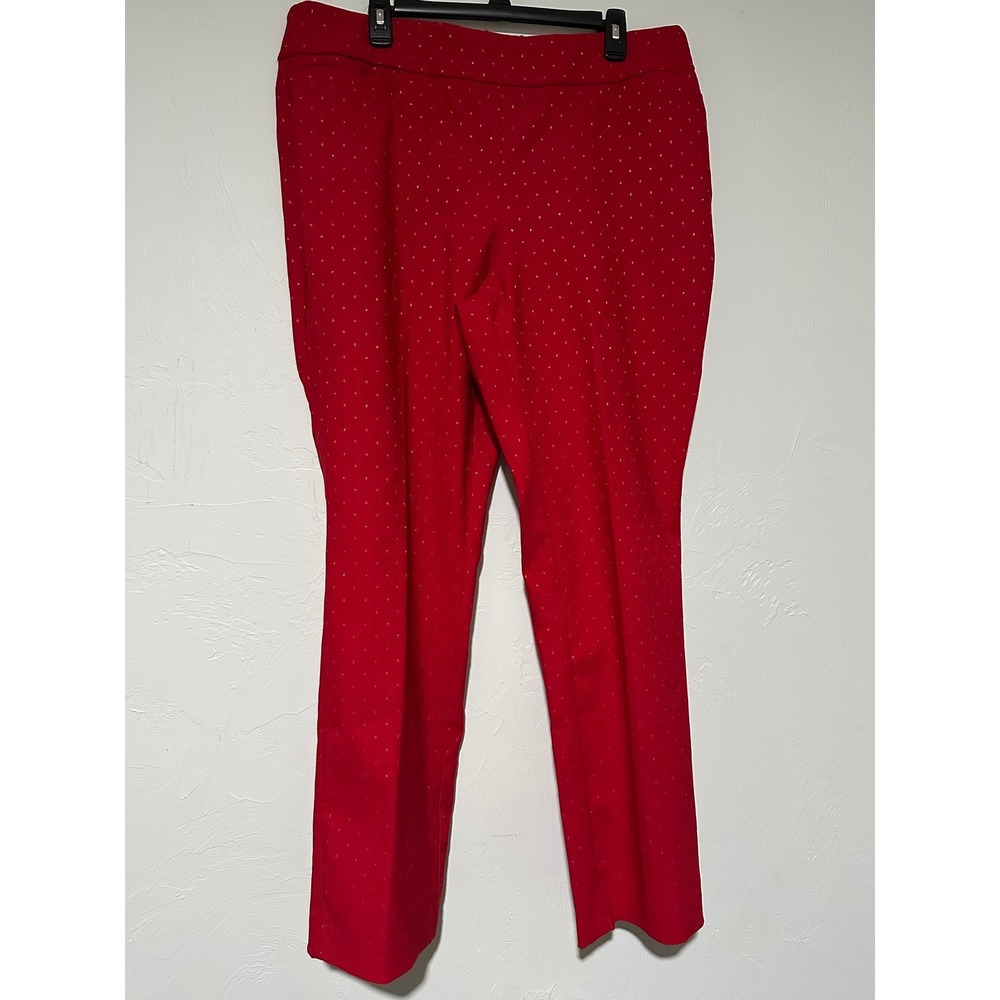 Kim Rogers Red Metallic Silver Dot Pull On Dress Pants Womens 16 Straight Leg